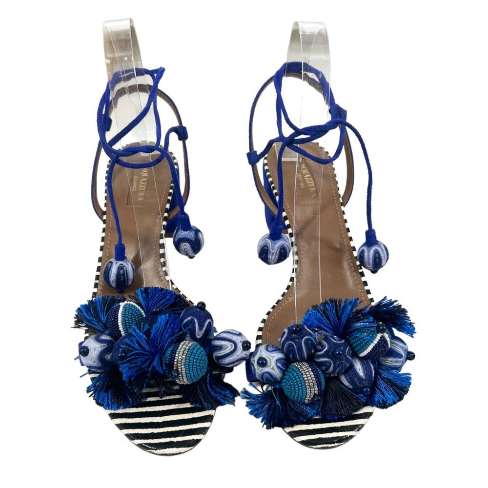 NWOB Aquazzura Tropicana Beaded Tassel Block Heeled Sandals - Picture 5 of 14